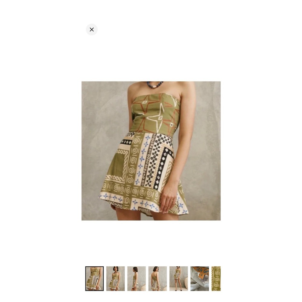 VRG GRL Mini Dress Linen Sleeveless Green Boho Print Short Bandeau US Size 4
